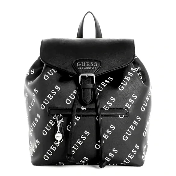 Guess Bags Guess Logo Print Backpack Womens Large Black Poshmark